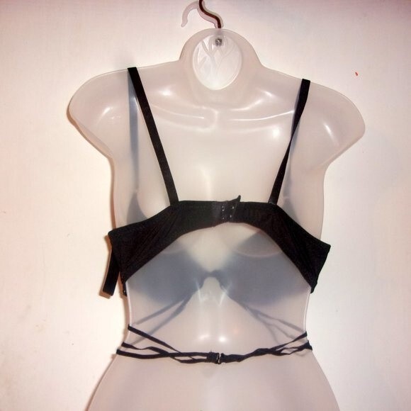 Youmita 40C Black Metallic Lace Bra & XL Caged Coordinating Boyshorts NWT - Picture 9 of 14